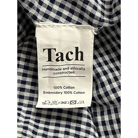 Tach Clothing Dress Womens XS Blue White Gingham Embroidered Cotton Maxi Ruffle - Picture 12 of 14